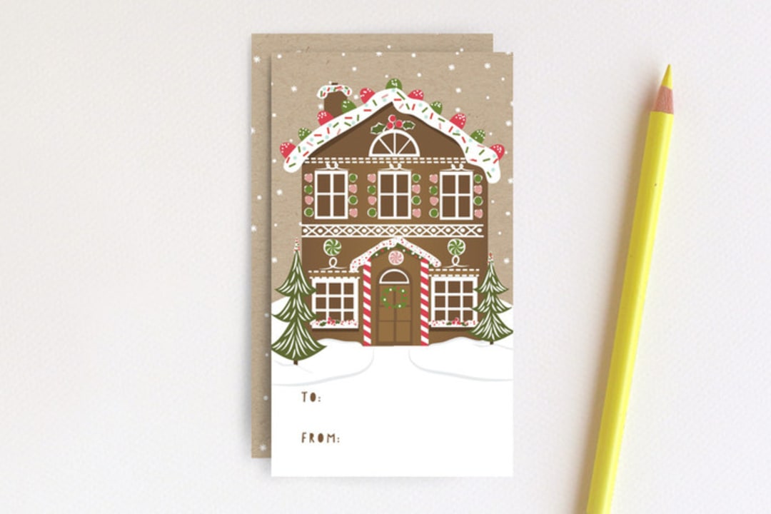"Gingerbread  House" - Stationery in Kraft by Susan Moyal - Front