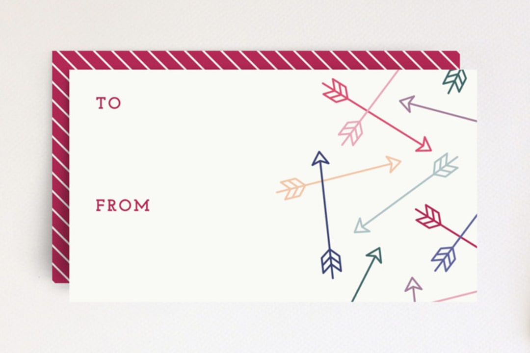 "Scattered Arrows Tag" - Stationery in Cranberry by Amber Barkley - Front