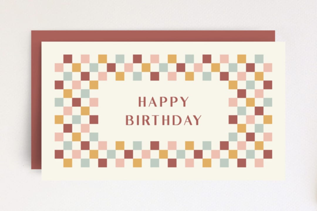 "Checkerboard Frame Gift Tag" - Stationery in Currant by Amber Barkley - Front