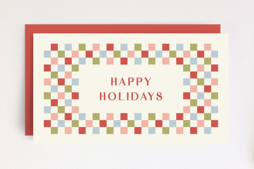"Checkered Holiday Gift Tag" - Stationery in Crimson by Amber Barkley - Front
