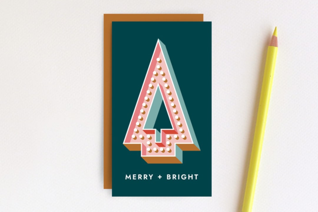 "Merry Marquee Gift Tag" - Stationery in Teal by Amber Barkley - Front