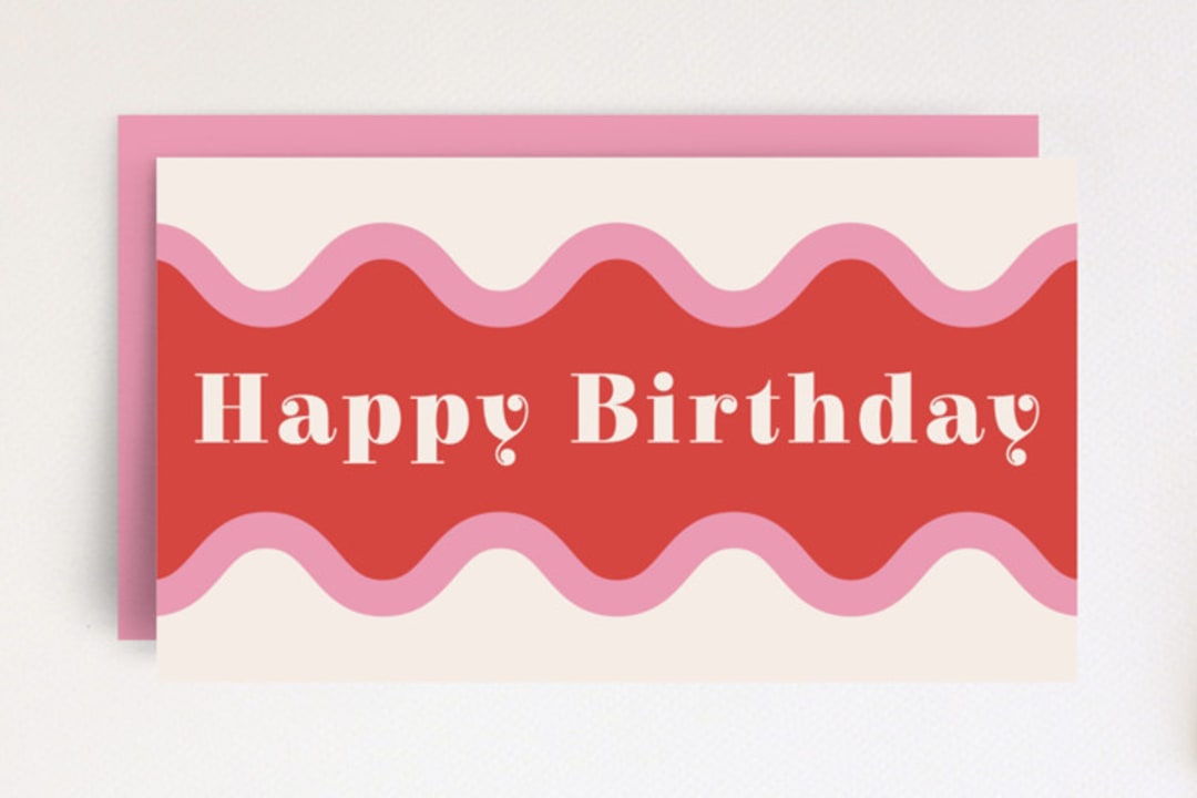 "Wavy Birthday Gift Tag" - Stationery in Scarlet by Amber Barkley - Front