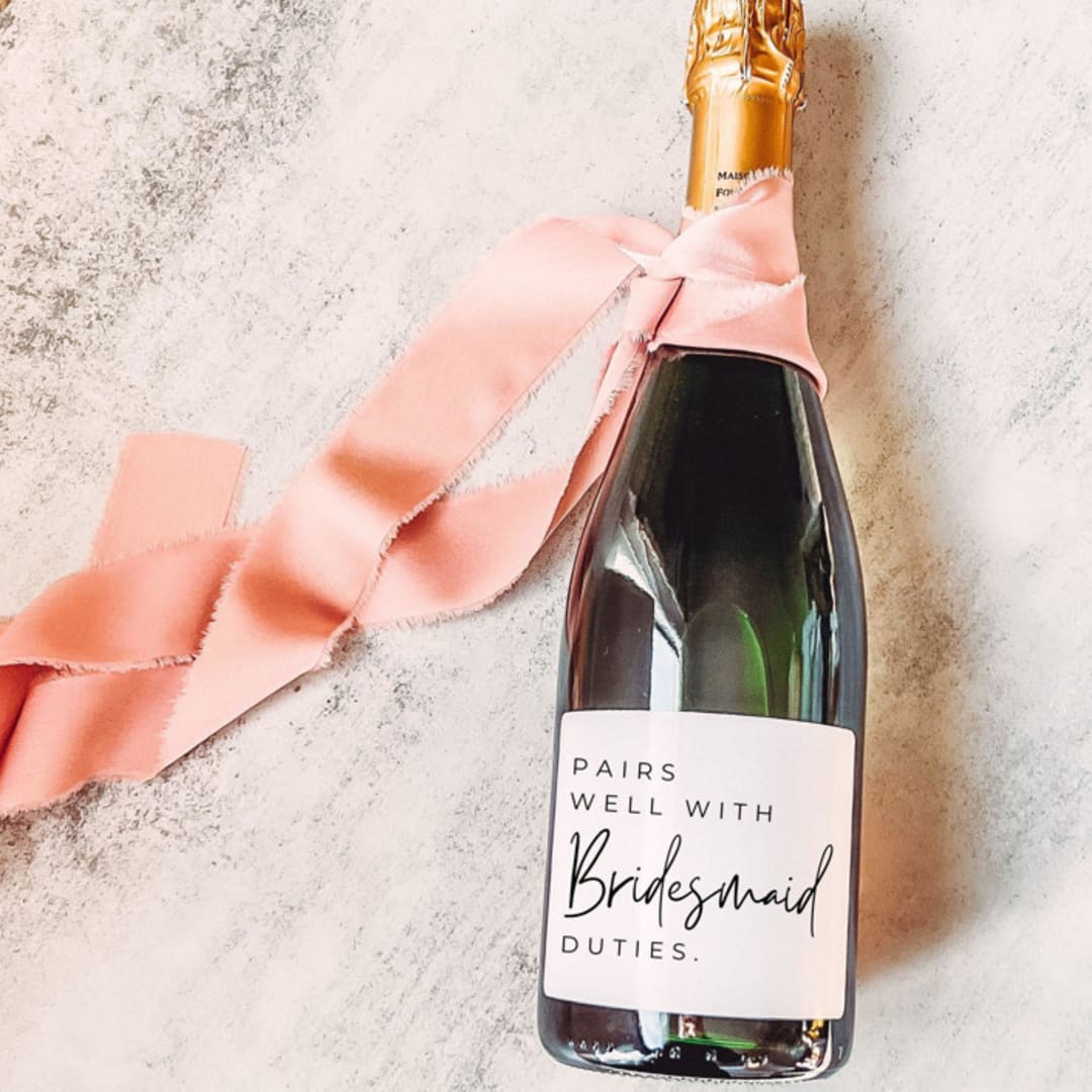 "Pairs well with Bridesmaid Duties Proposal Wine Label" - Bridesmaid Gifts in white by The Pretty Little Mess