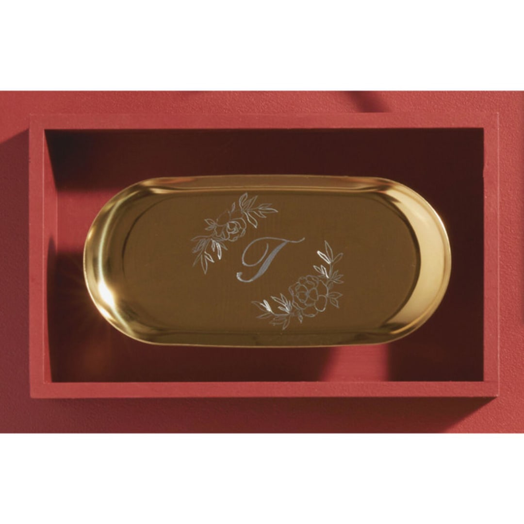 Engraved Jewelry Dish Flower