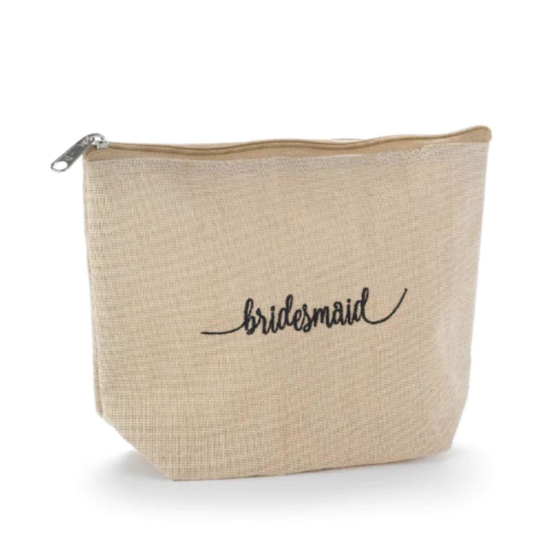 Black Letter Bridesmaid Jute Cosmetic Bag