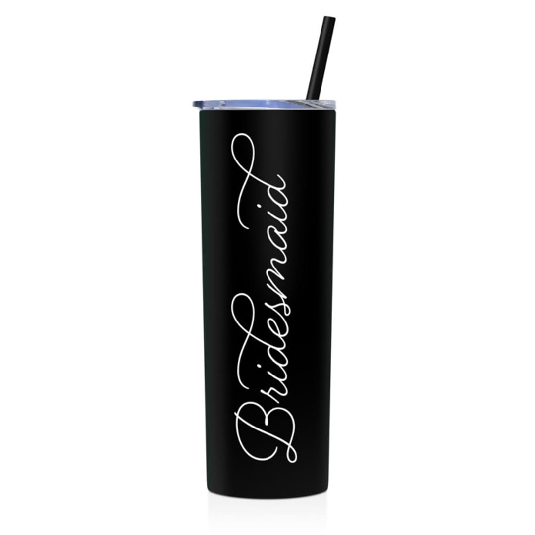 "Bridesmaid Tumbler | Black | 20 Ounce Stainless Steel" - Bridesmaid Gifts in black by Leslie Berry