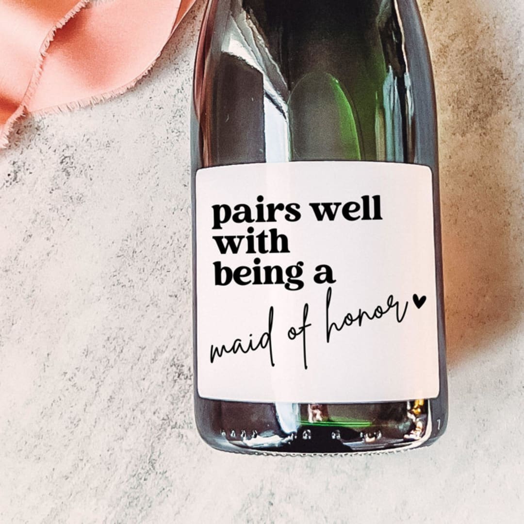 "Maid of Honor Gift Wine Label | Pairs well with being a Maid of Honor" - Bridesmaid Gifts in white by The Pretty Little Mess