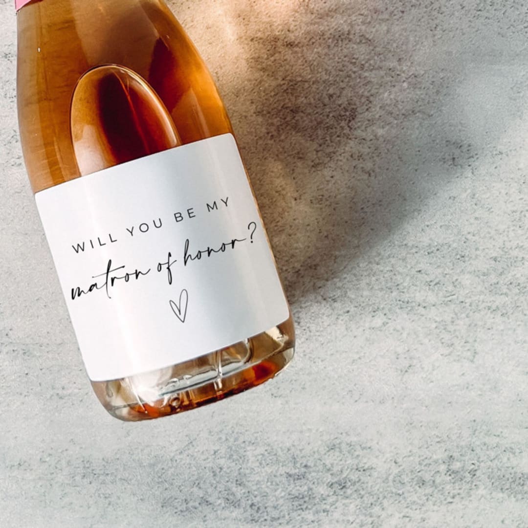 "Matron of Honor Gift Wine Label | Will you be my Matron of Honor?" - Bridesmaid Gifts in white by The Pretty Little Mess