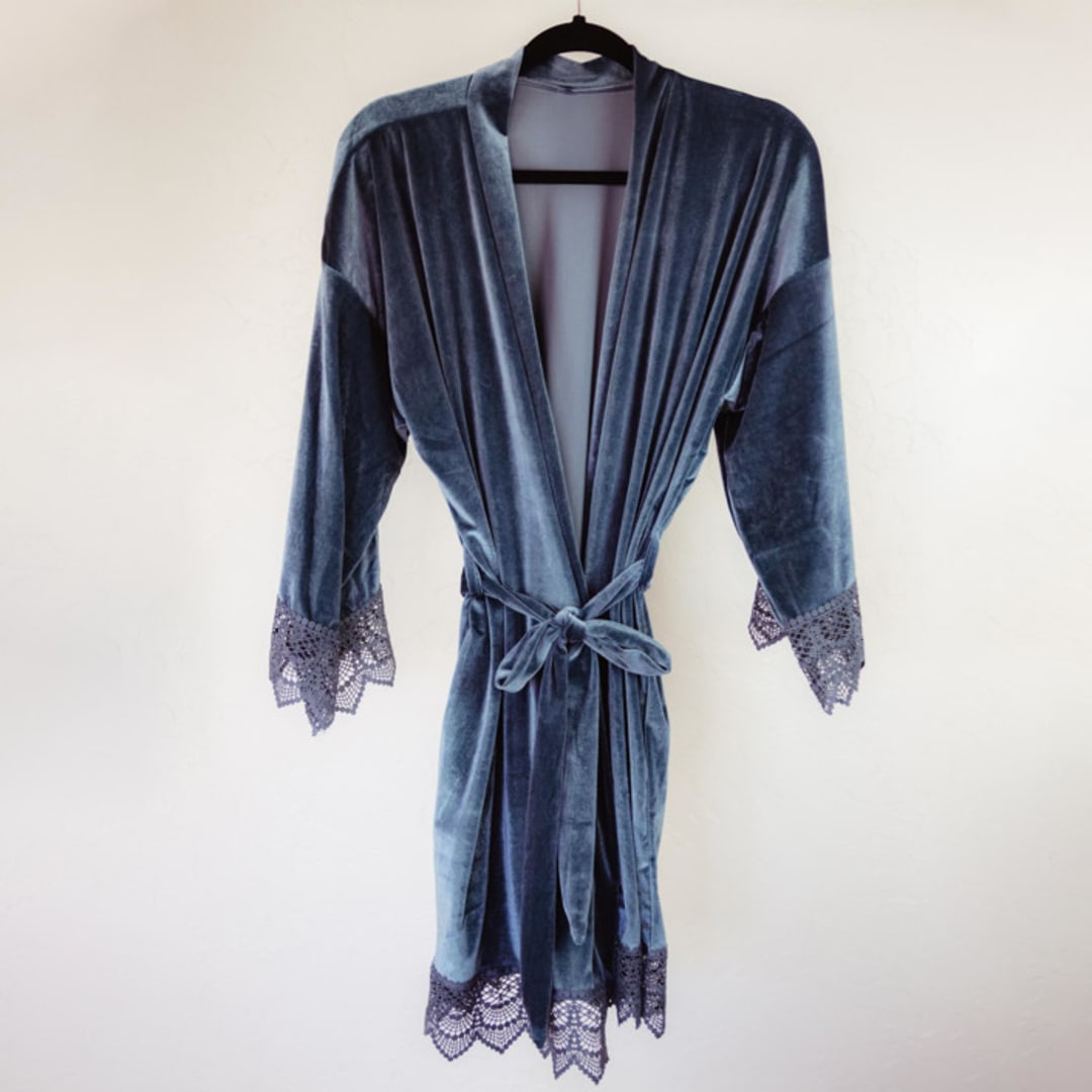 "Dusty Blue Velvet Robe" - Bridesmaid Gifts in blue by Jordan Perry