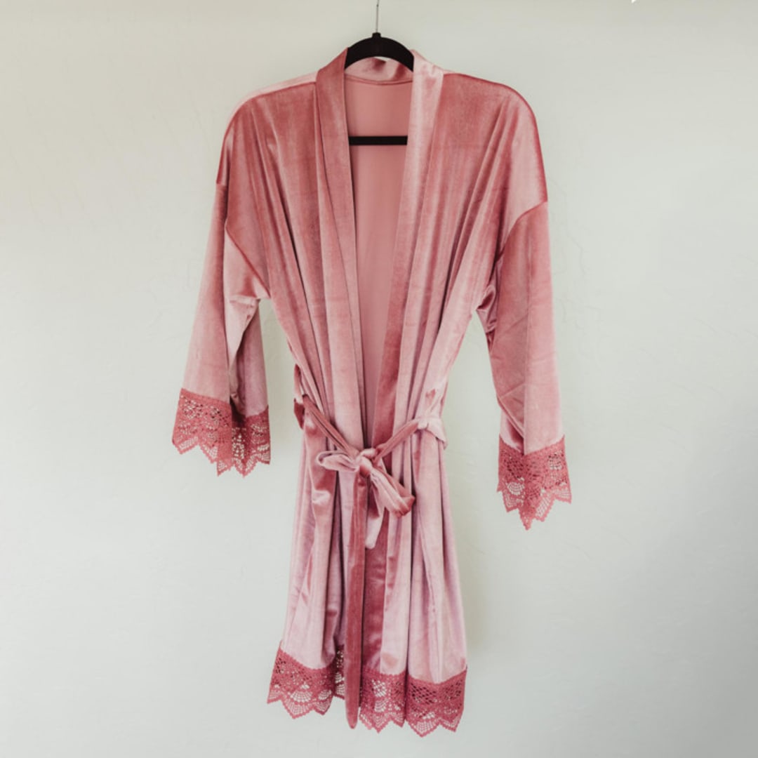 "Dusty Rose Velvet Robe" - Bridesmaid Gifts in pink by Jordan Perry