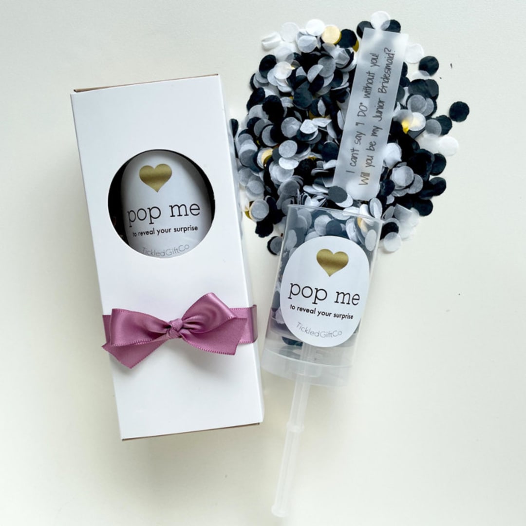 Junior Bridesmaid Confetti Popper Proposal - Black Gold