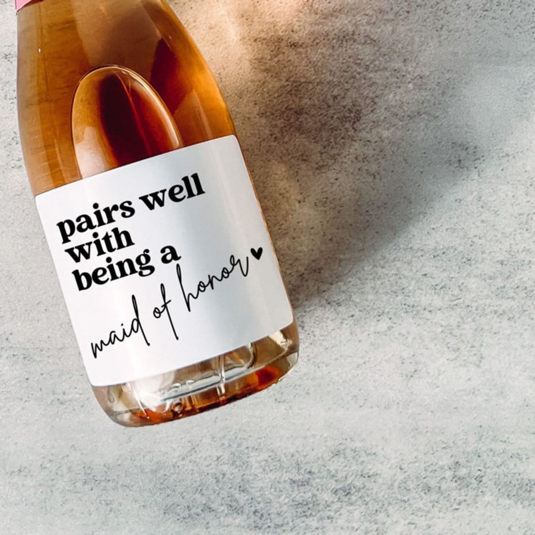 "Maid of Honor Gift Wine Label | Pairs well with being a Maid of Honor" - Bridesmaid Gifts in white by The Pretty Little Mess