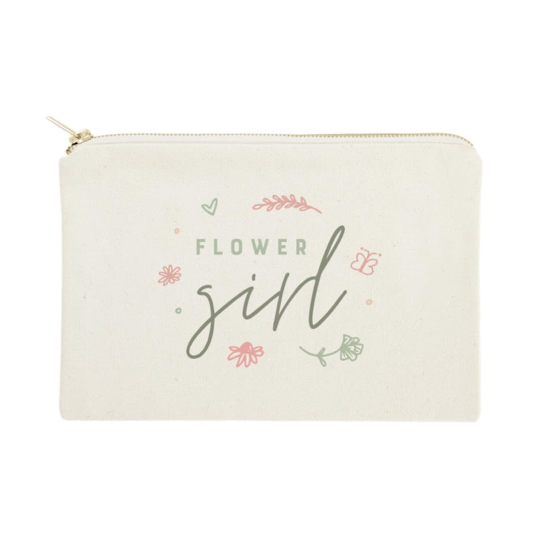 Floral Flower Girl Cotton Canvas Cosmetic Bag