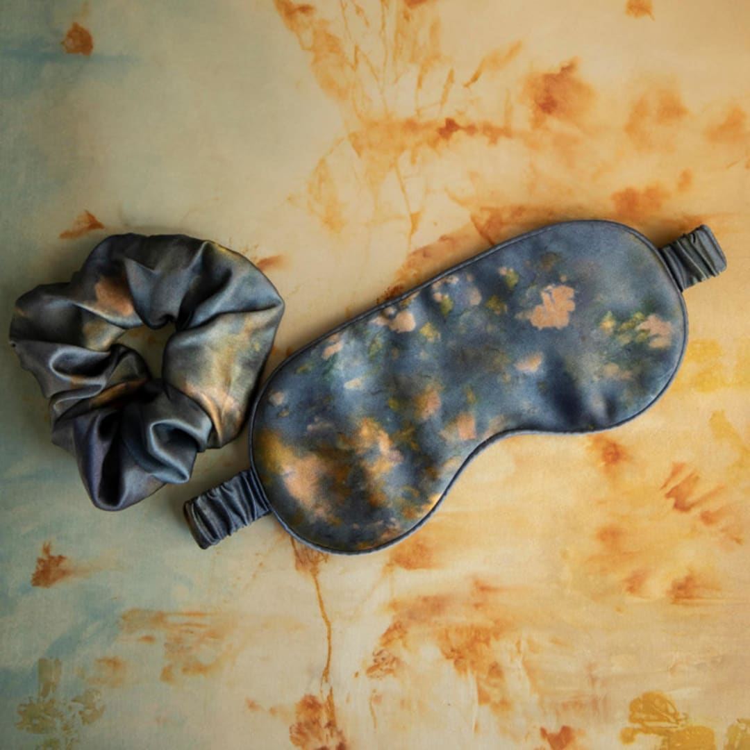 "Midnight-Sleep Mask & Hair Scrunchie Set" - Bridesmaid Gifts in blue by www.silkandwillow.com