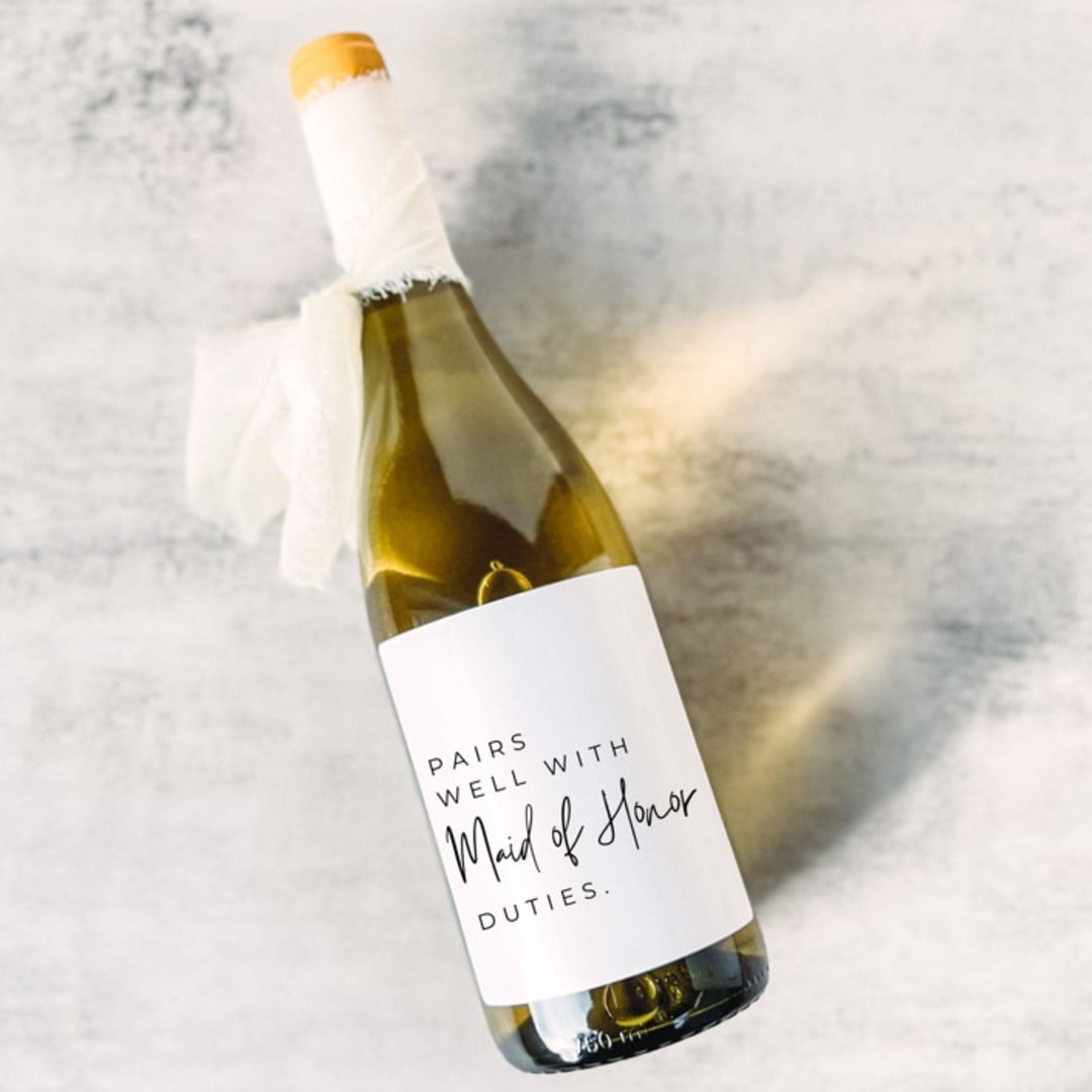 "Pairs well with Maid of Honor Duties Proposal Wine Label" - Bridesmaid Gifts in white by The Pretty Little Mess