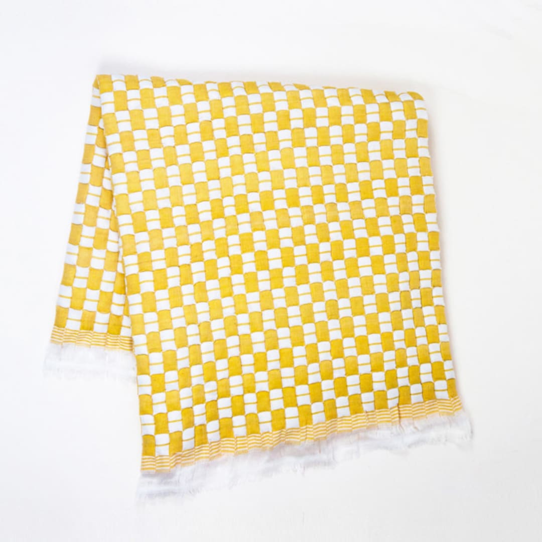 "Suzani Yellow and White Quilted Cotton Throw Blanket" - Blankets and Throws in yellow by Archive New York