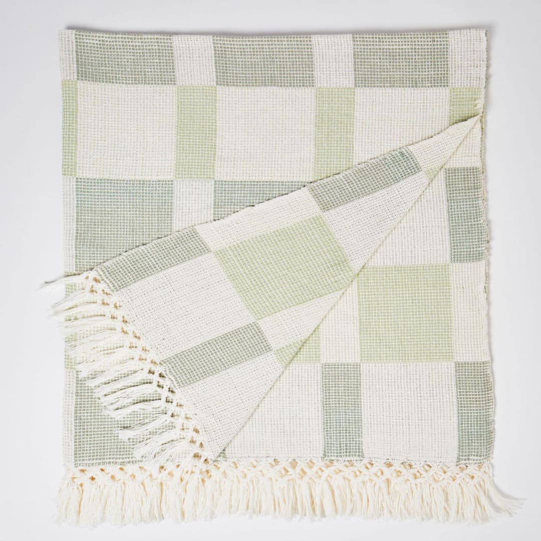 "Sumapaz Large Throw in Sage & Spring Green" - Blankets and Throws in green by Tatiana Ordoñez