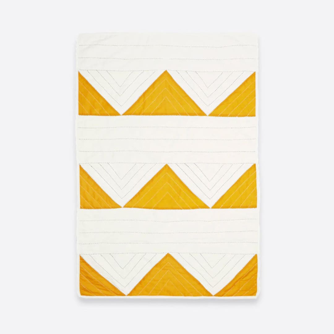"Small Triangle Quilt Throw - Mustard" - Blankets and Throws in yellow by Anchal