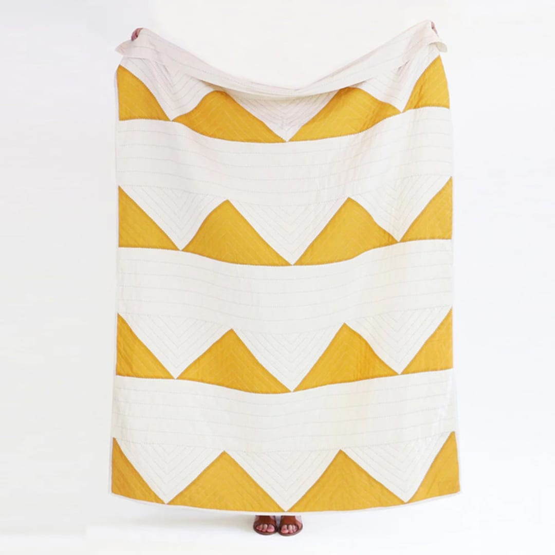 "Triangle Quilt Throw - Mustard" - Blankets and Throws in yellow by Anchal