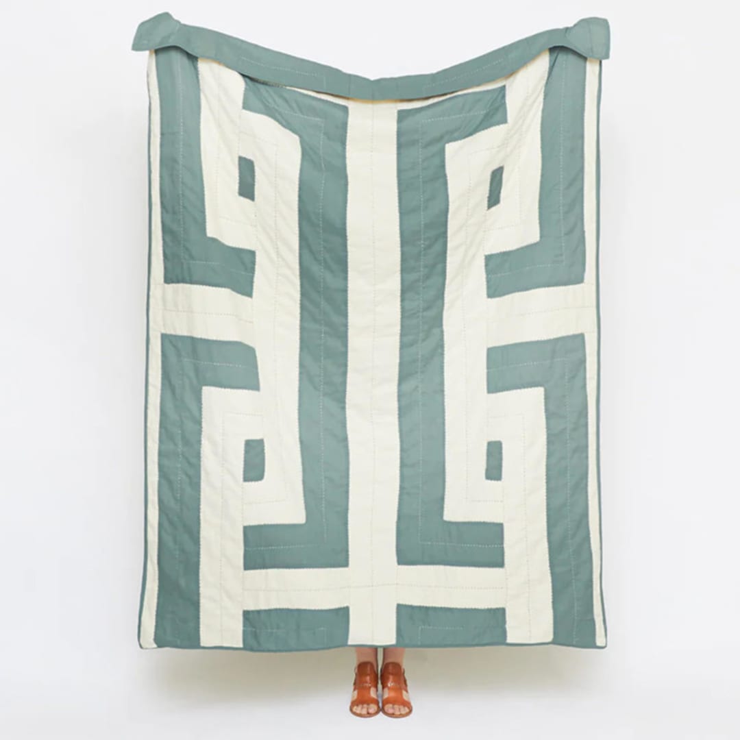 "Interlock Quilt Throw - Spruce" - Blankets and Throws in green by Anchal
