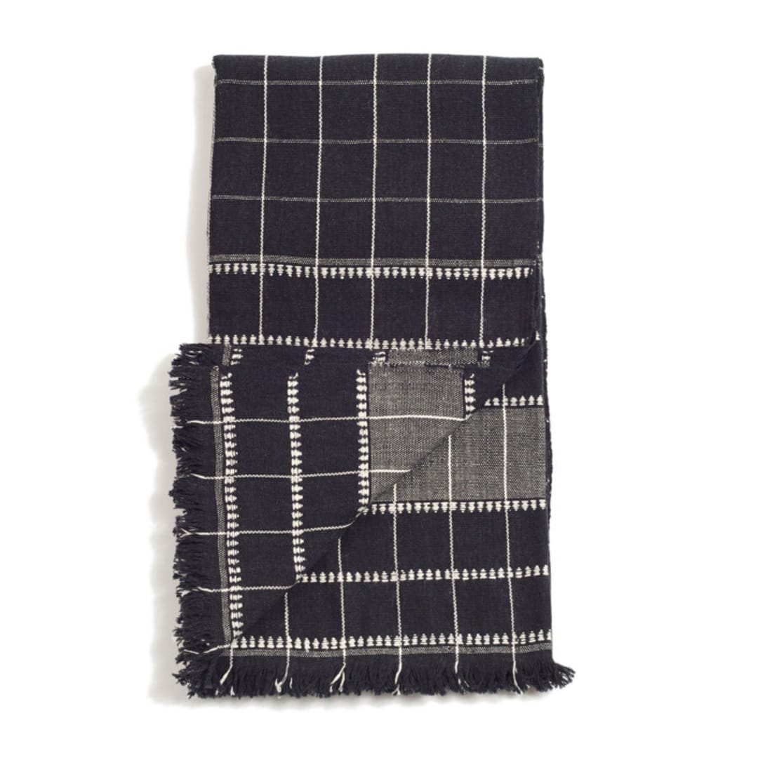 "Charco Black And White Checks Cotton Throw" - Blankets and Throws in black by Anjali Purohit