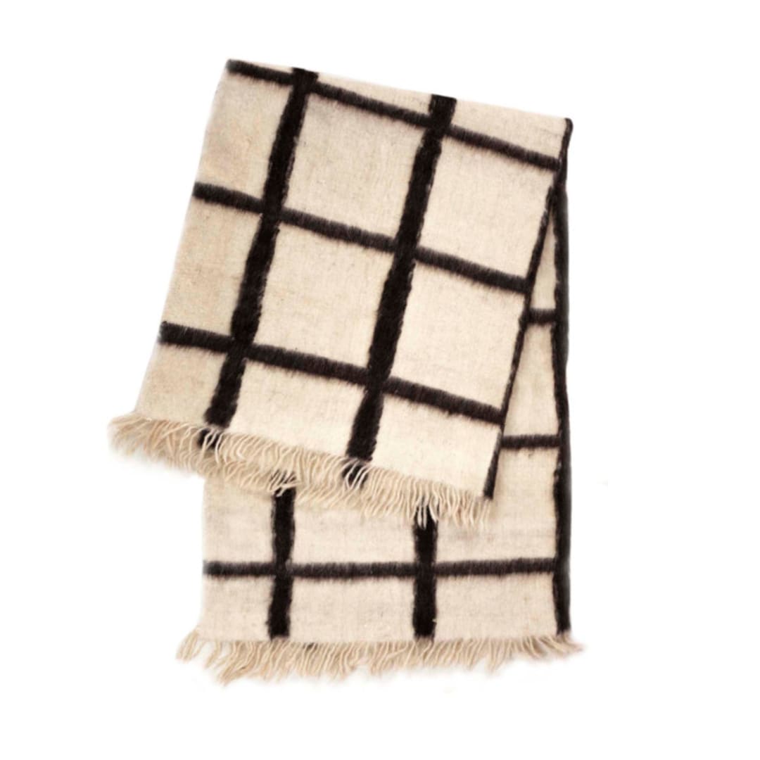"Momos Black and Natural White Wool Blanket" - Blankets and Throws in black by Archive New York