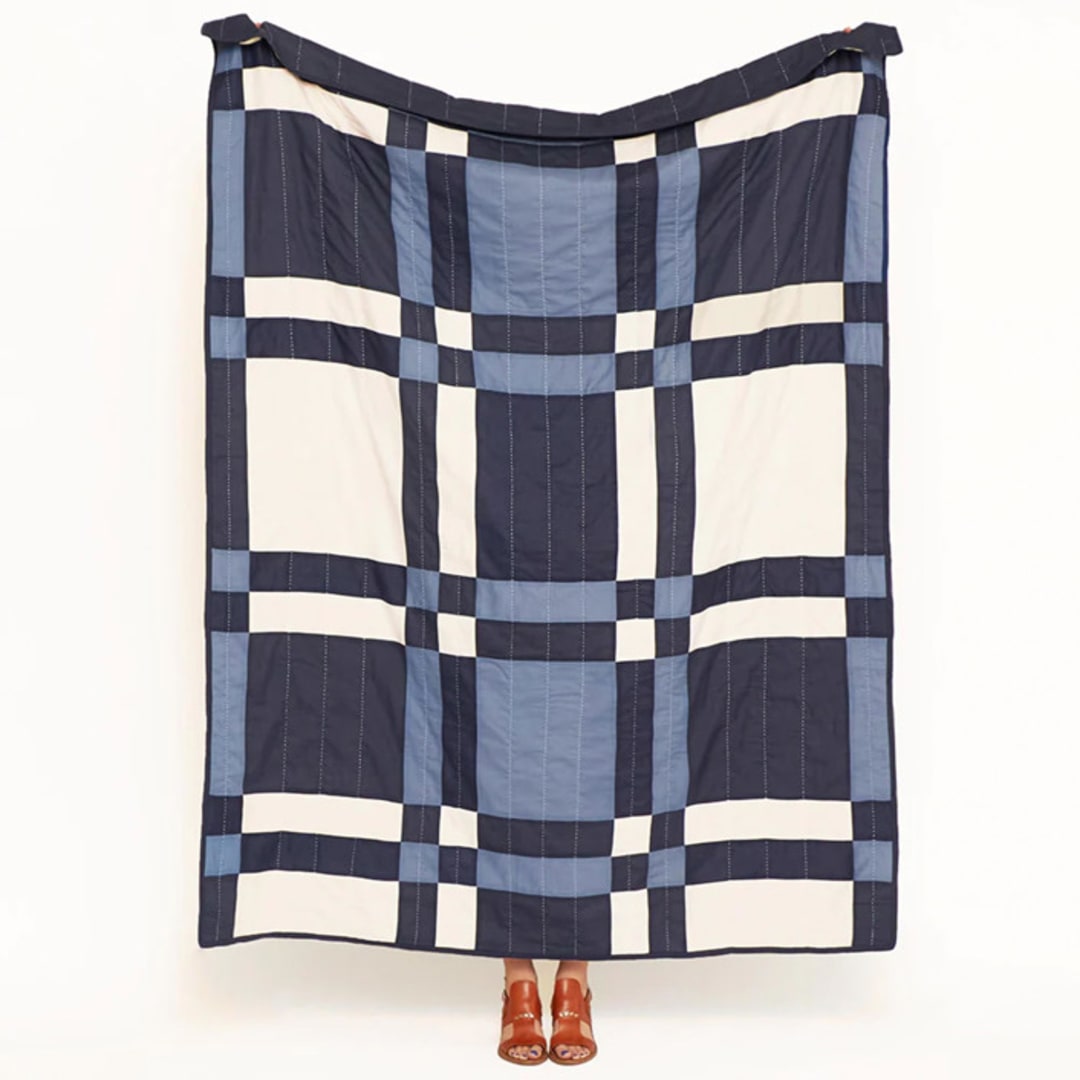 "Patchwork Plaid Quilt Throw - Navy" - Blankets and Throws in blue by Anchal