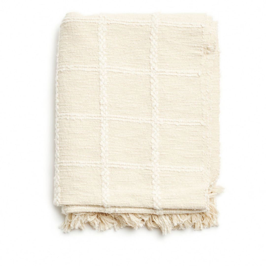 "Sea Shell White Handwoven Cotton Throw" - Blankets and Throws in white by Anjali Purohit