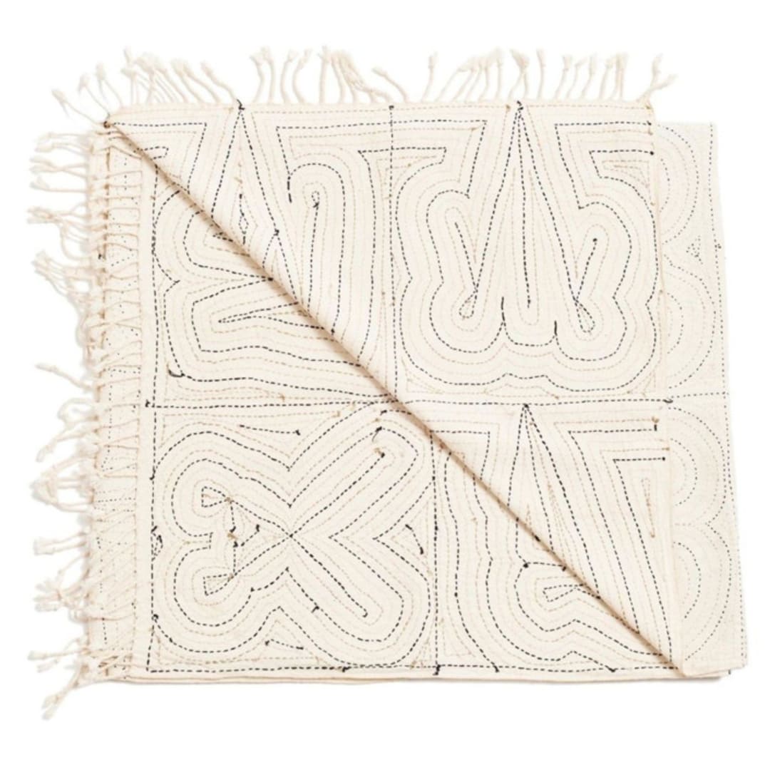 "Katha Hand Embroidered Throw" - Blankets and Throws in white by Anjali Purohit