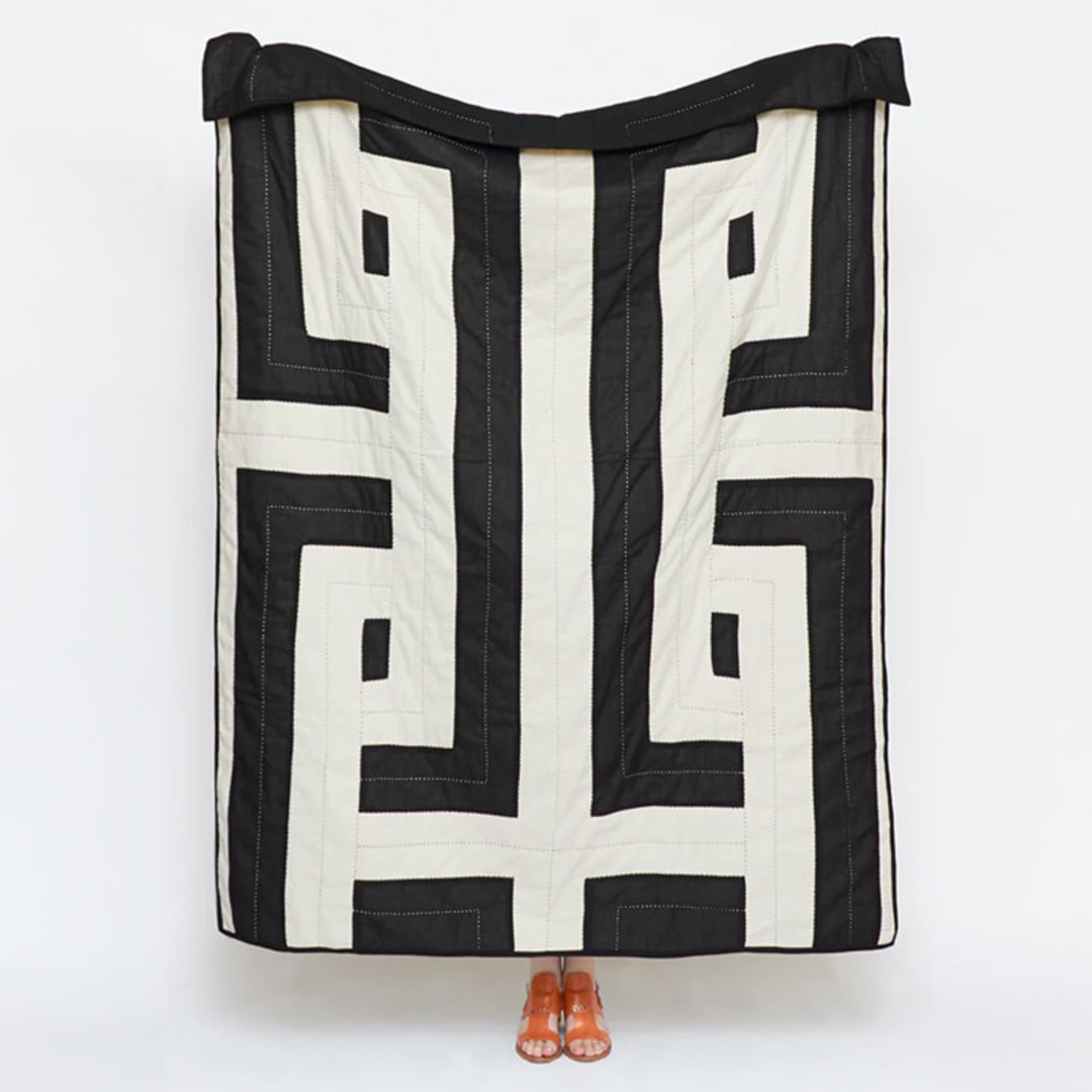 "Interlock Quilt Throw - Charcoal" - Blankets and Throws in black by Anchal