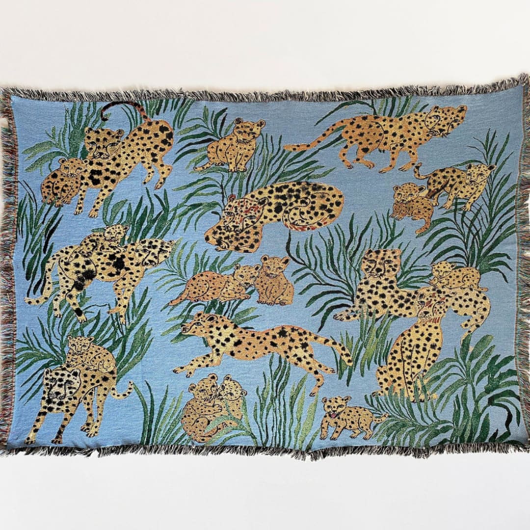 "Blue Cheetahs Blanket" - Blankets and Throws in blue by Olivia Wendel