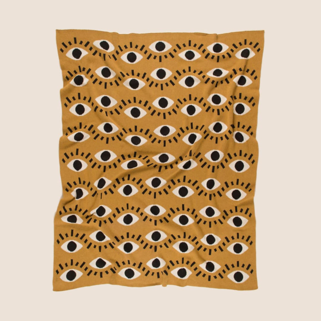 "Nazar Eye Throw Blanket" - Blankets and Throws in gold by Superstitchous