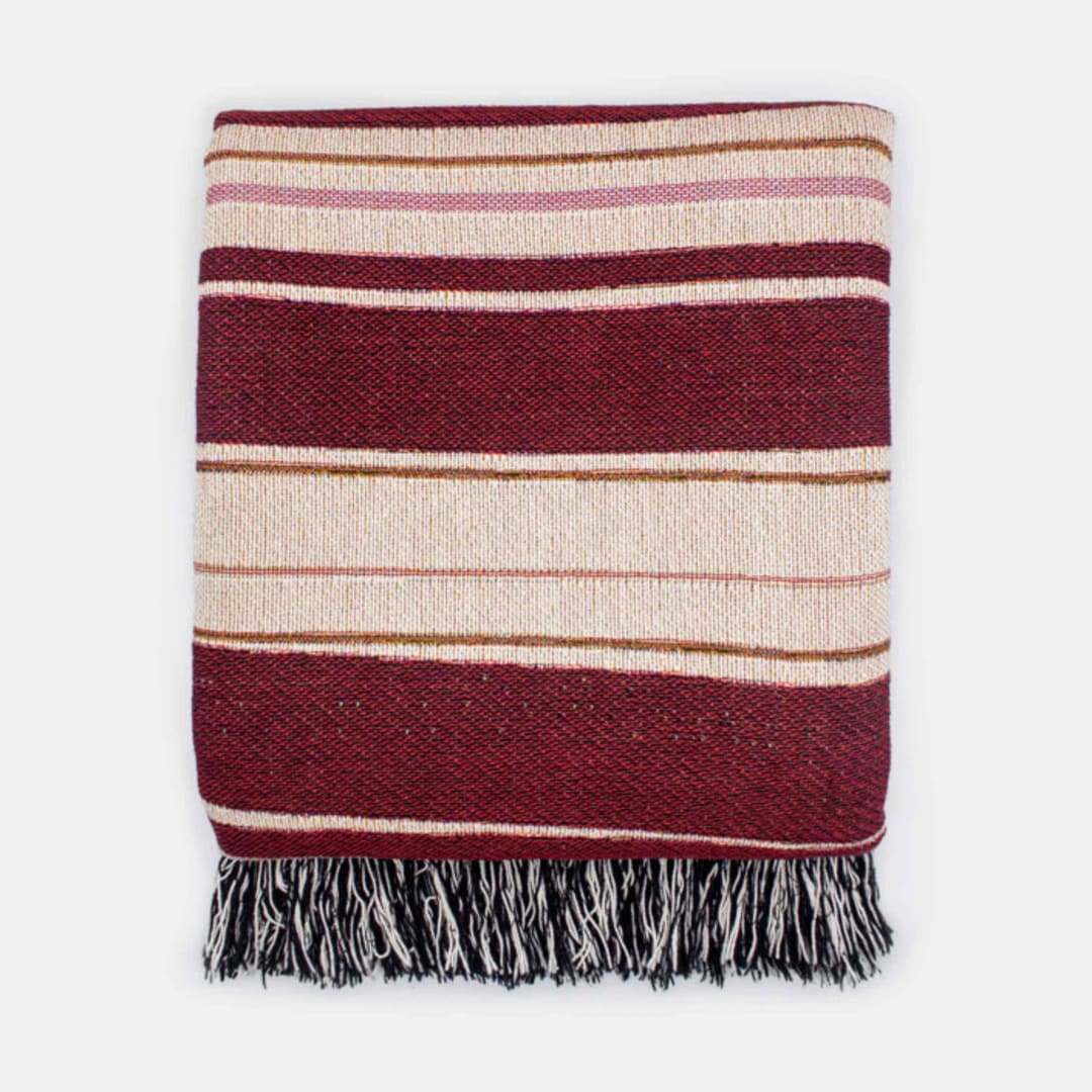 "Holiday Stripe-Maroon" - Blankets and Throws in red by Karbon Market