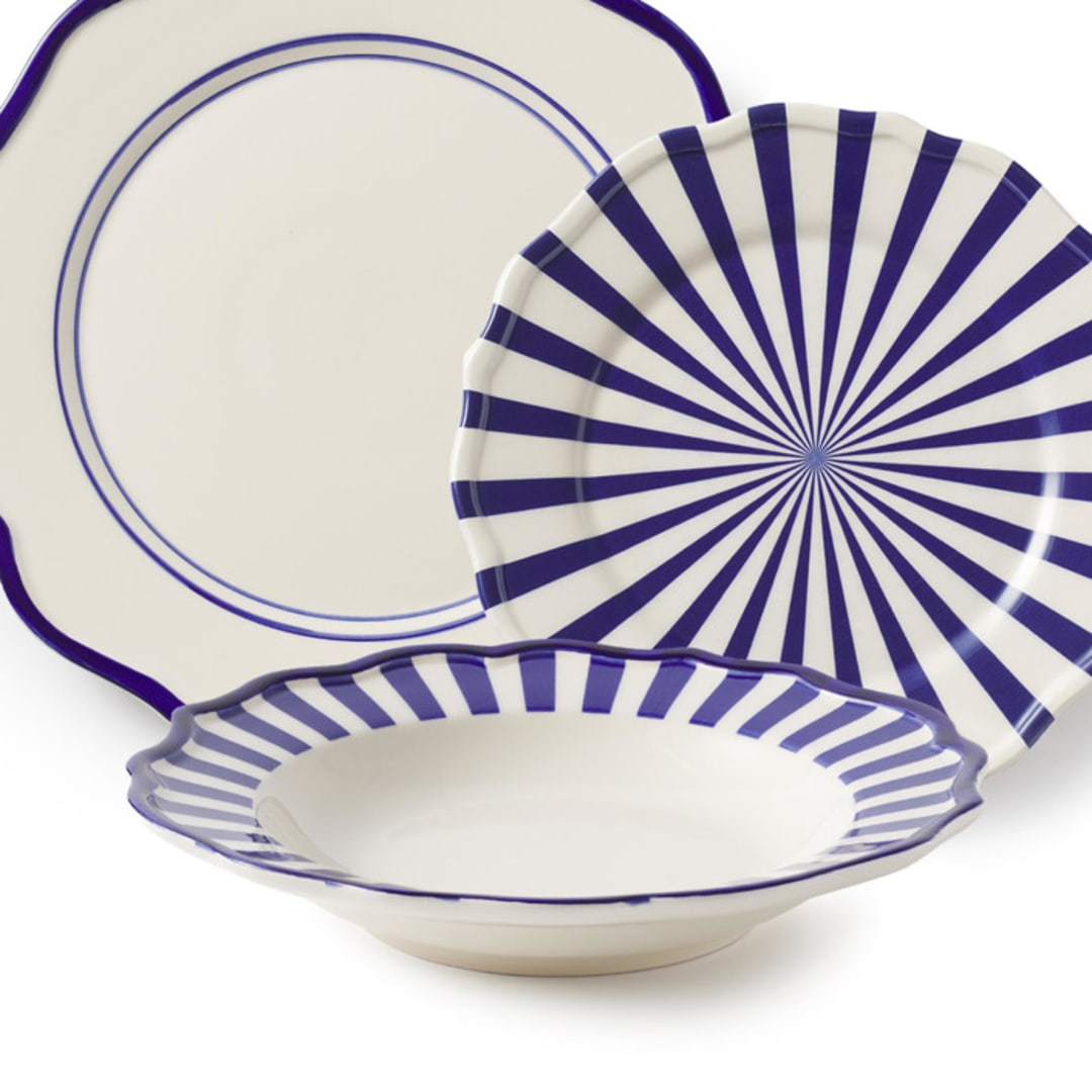 "Mixed 12 Piece Dinnerware Set with Pasta Bowl 2" - Dining Bowls in blue by Maison Madison