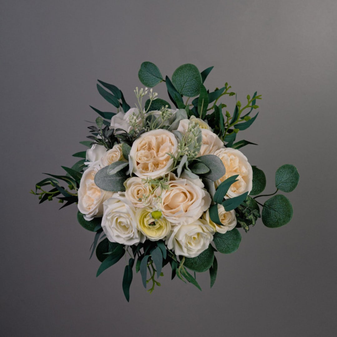 White Classic Bridesmaids Bouquet Lamb Ears Peony