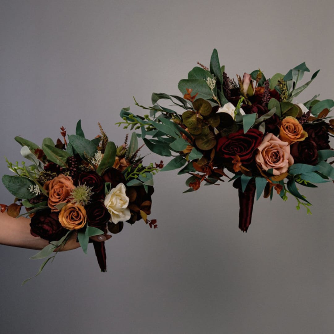 "Burgundy Burnt orange Bridesmaids Bouquet" - Bouquets in orange by Bird of Paradise OS