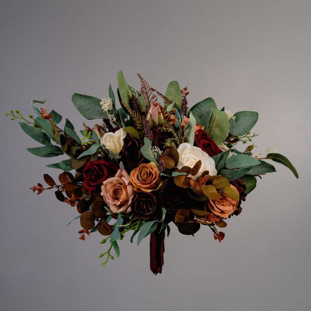 "Burgundy Burnt Orange Bridal Bouquet" - Bouquets in orange by Bird of Paradise OS