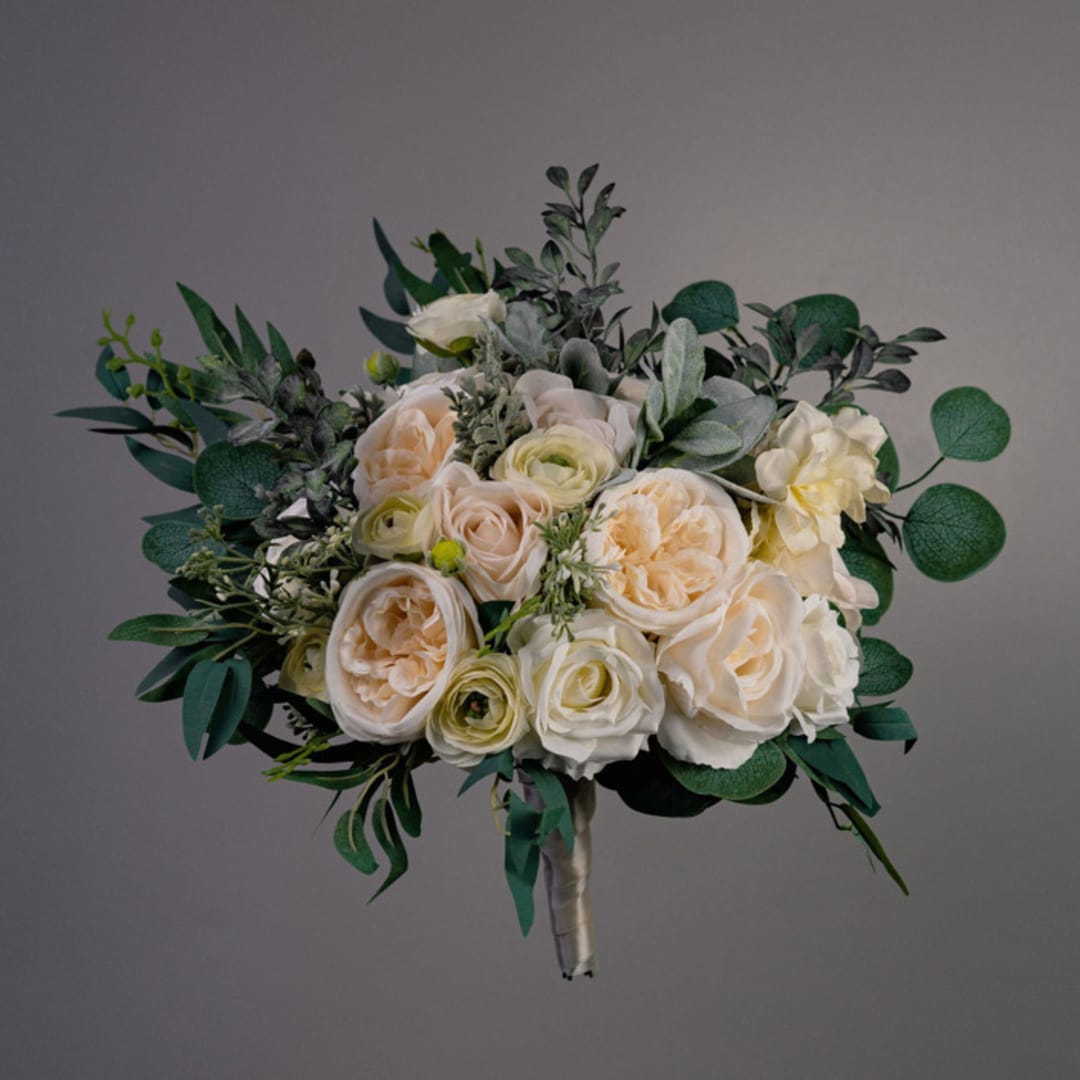 White Classic Bridal Bouquet Lamb Ears Peony