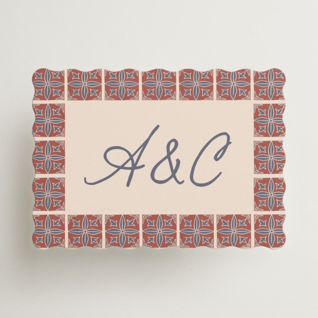 "Block Print Tile" - Mini Enclosure Cards in Terracotta by Katharine Watson - Front