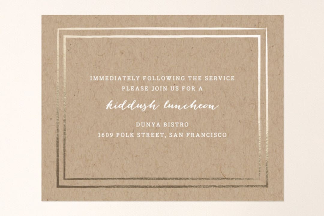 "Gold Rush" - Mitzvah Reception Cards in Kraft by Annie Clark - Front