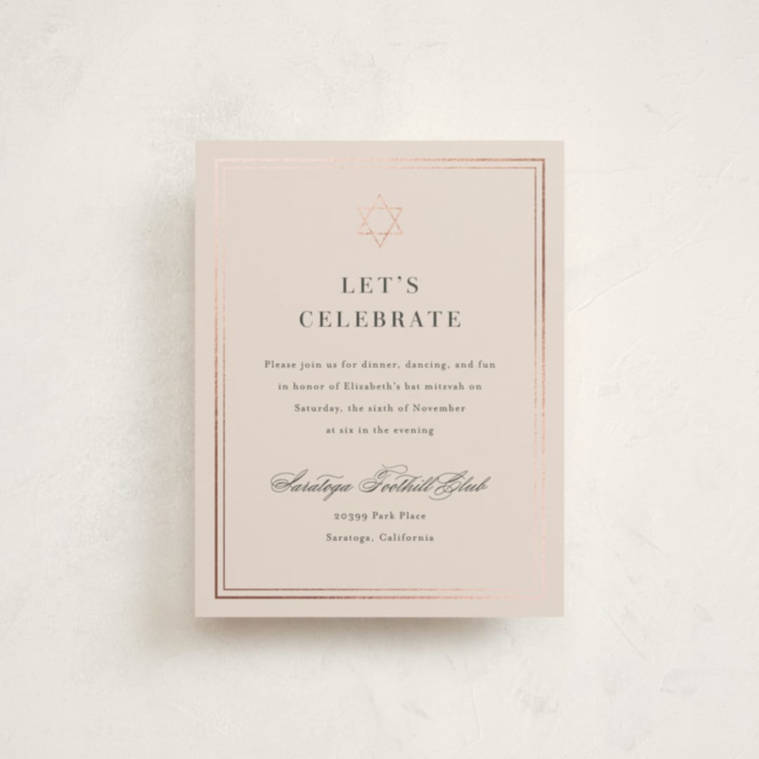 "Polished" - Mitzvah Reception Cards in Barely Blush by Jennifer Postorino - Front