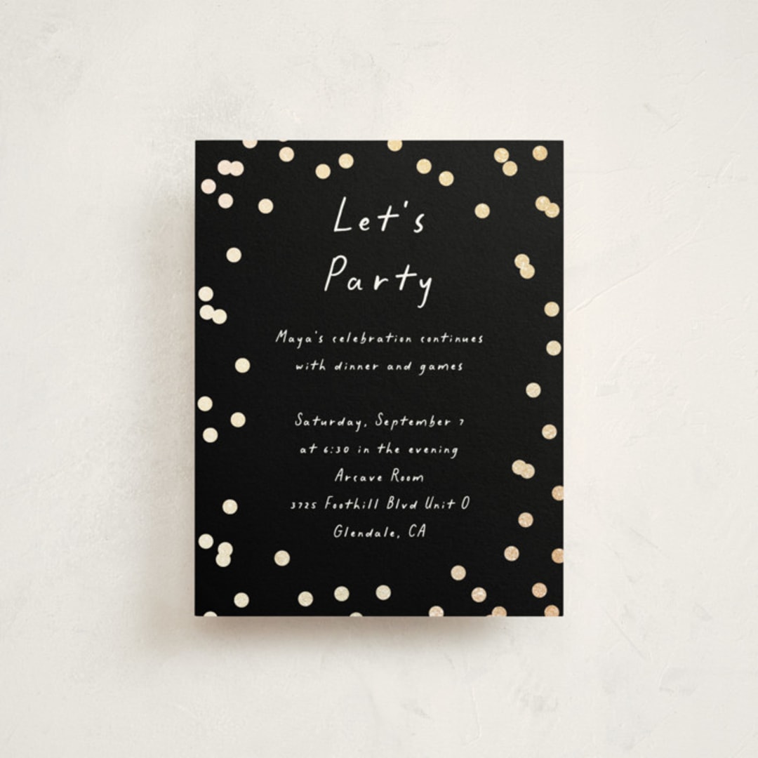 "Simple Confetti" - Mitzvah Reception Cards in Midnight by Erin L. Wilson - Front