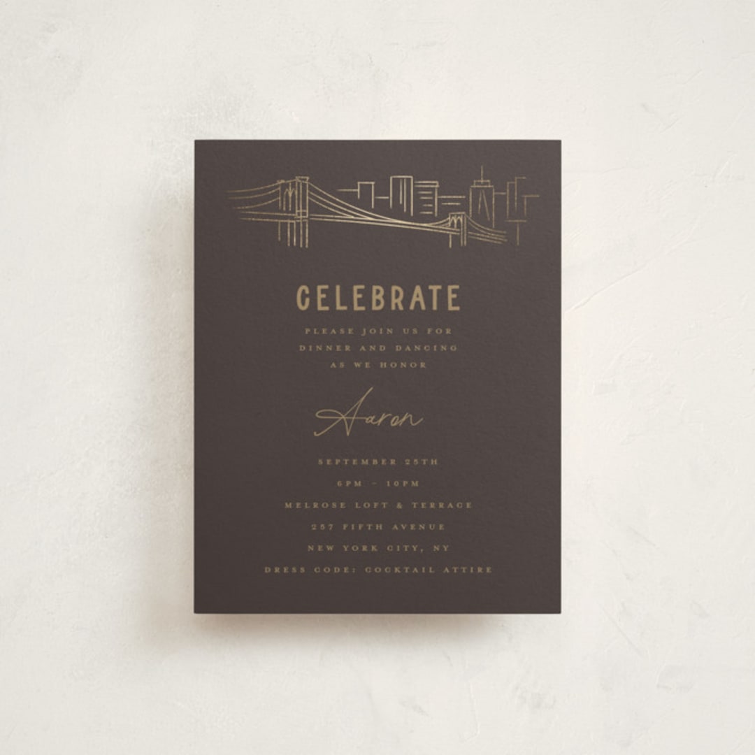 "Gilded NYC" - Mitzvah Reception Cards in Beetle by Teju Reval - Front