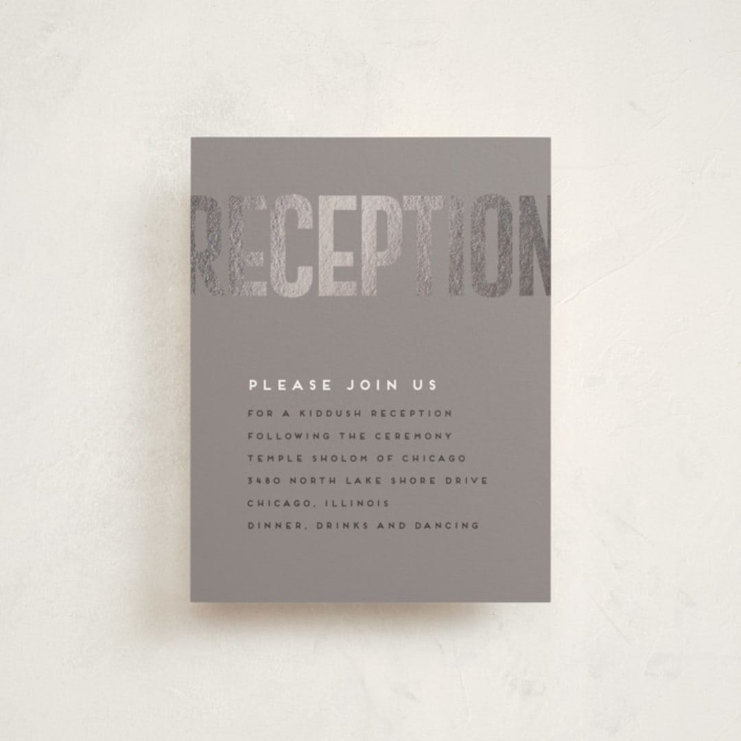 "Modern Foil Bar Mitzvah" - Mitzvah Reception Cards in Charcoal by Stacy Maalouf - Front