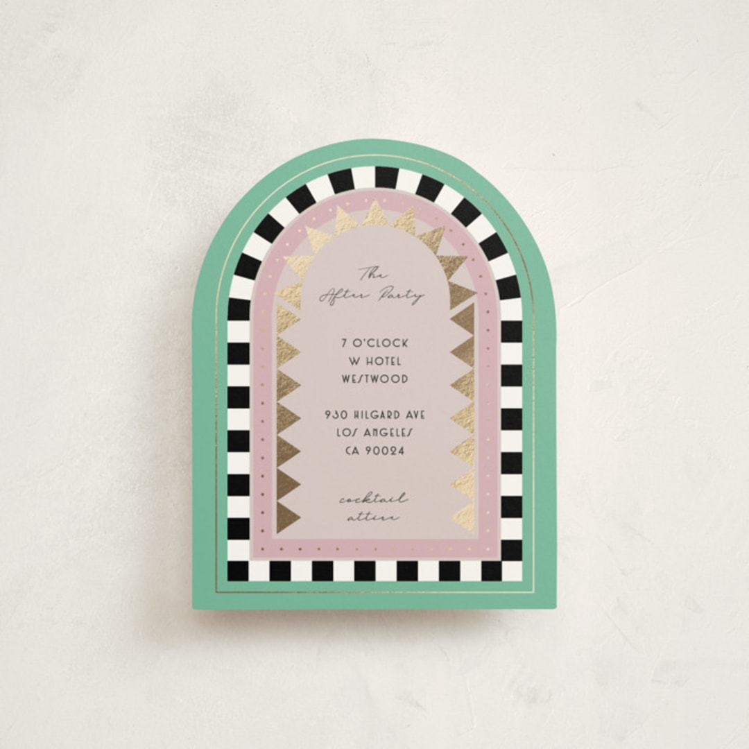 "Hollywood Deco" - Mitzvah Reception Cards in Aqua by Becky Nimoy - Front