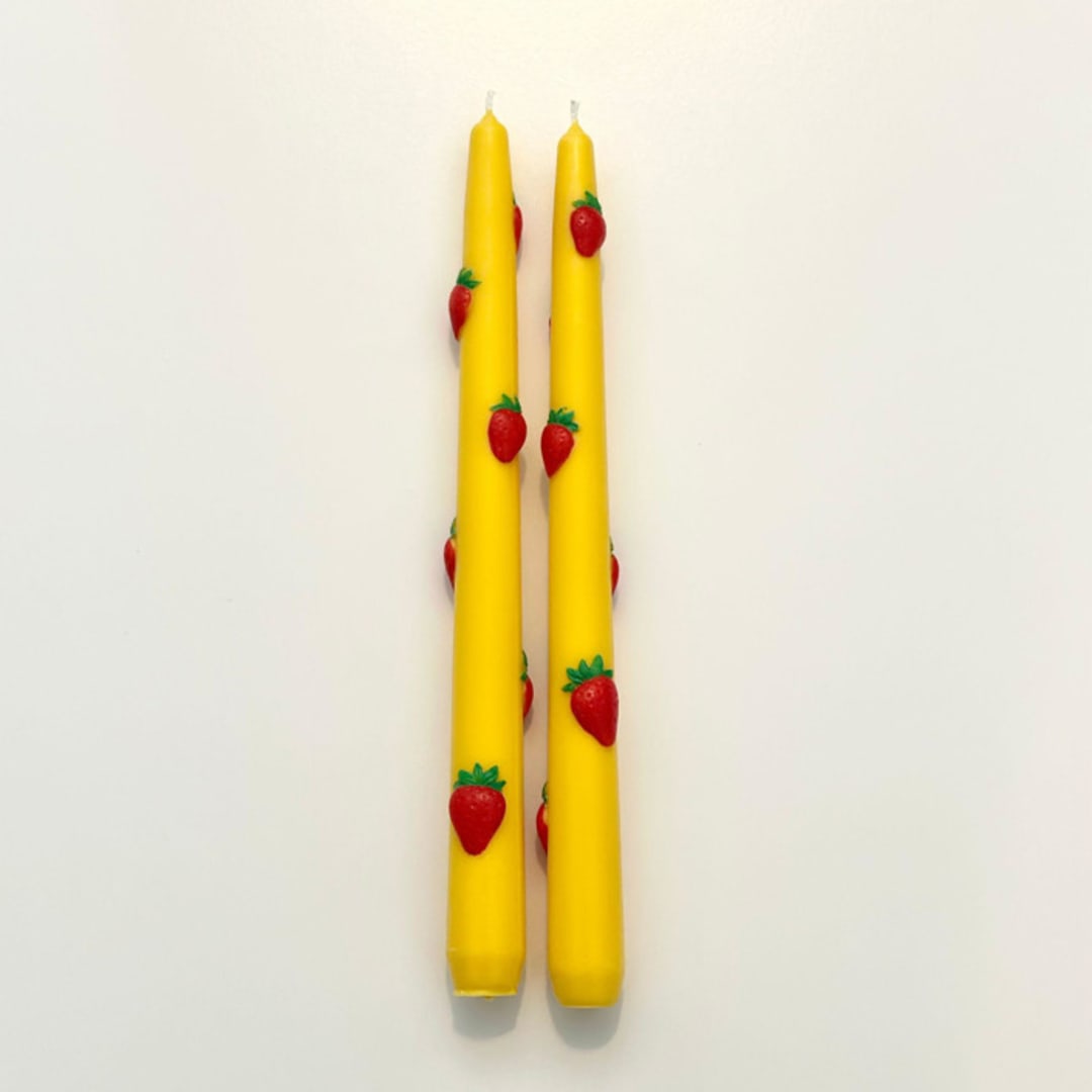 "Yellow Strawberry Tapers" - Candles and Holders in multicolor by Over By The Moon