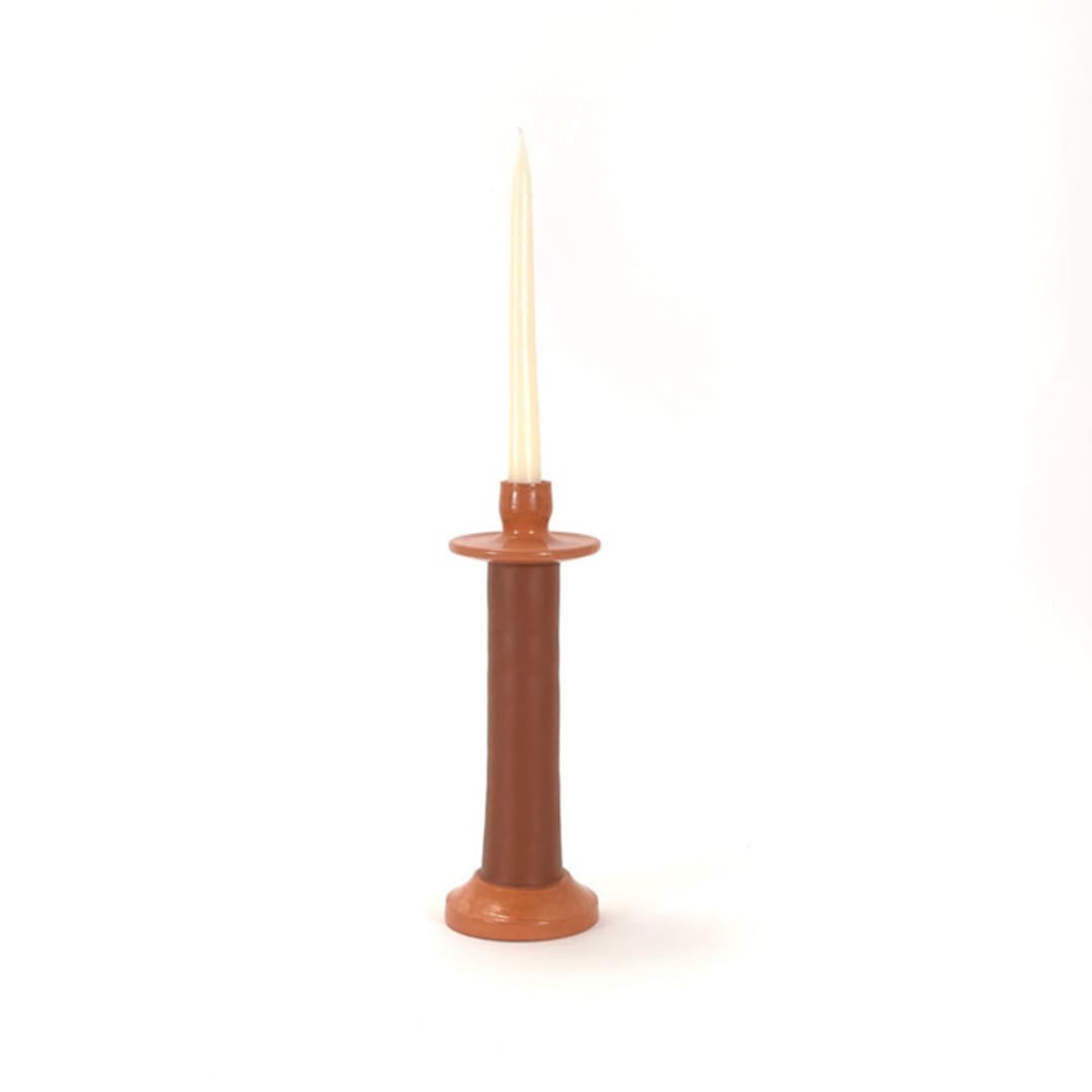 "Handcrafted Leather-Wrapped Candle Holder - Moroccan Design - Brown/Tall" - Candles and Holders in orange by Powered By People