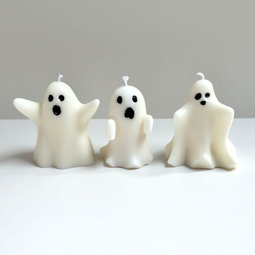"White Ghost Candle Set" - Candles and Holders in white by Over By The Moon