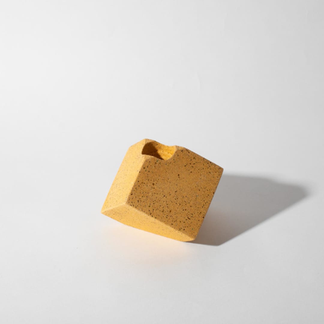 "Marigold Terrazzo Block Candlestick Holder, Cube" - Candles and Holders in yellow by Pretti.Cool