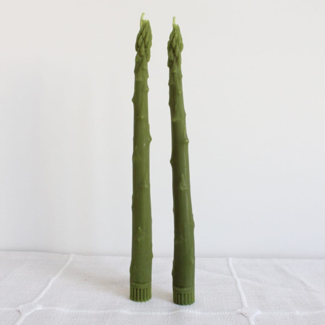 "ASPARAGUS TAPER BEESWAX CANDLES PAIR" - Candles and Holders in green by Happy Organics